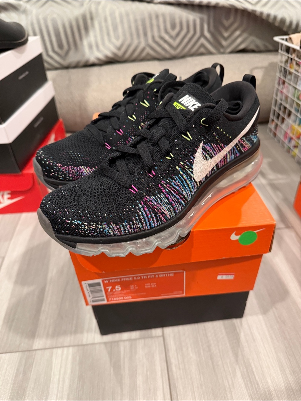 Nike Air Max Flyknit Black Multi Color Running Shoes